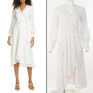 Long Sleeved Metallic Fleck Wrap Dress